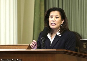 File - In this March 23, 2015 file photo, California Supreme Court Chief Justice Tani G. Cantil-Sakauye delivers her annual State of the Judiciary address before a joint session of the Legislature at the Capitol in Sacramento, Calif. The chief justice of the California Supreme Court has asked federal agents to stop making immigration arrests in courthouses to protect residents’ access to justice. Chief Justice Tani G. Cantil-Sakauye wrote to top federal officials Thursday, March 16, 2017, that she’s concerned that recent reports of immigration agents going to the courts to track down immigrants for arrest will affect the public’s trust in the court system. (AP Photo/Rich Pedroncelli)