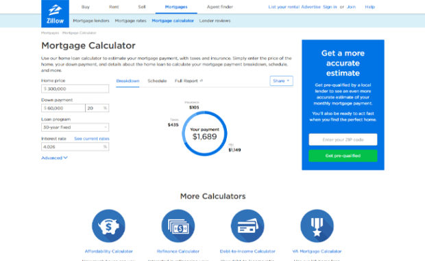 monthly mortgage calculator zillow