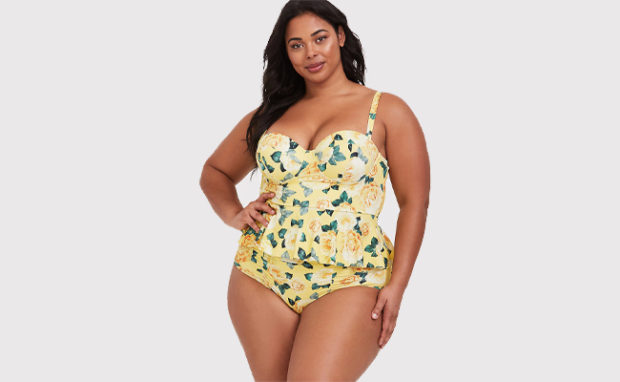 Torrid Yellow Floral Lightly Lined Midkini Top
