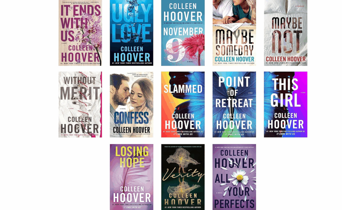 Collection of Colleen Hoover book covers including It Ends With Us, Verity, and others