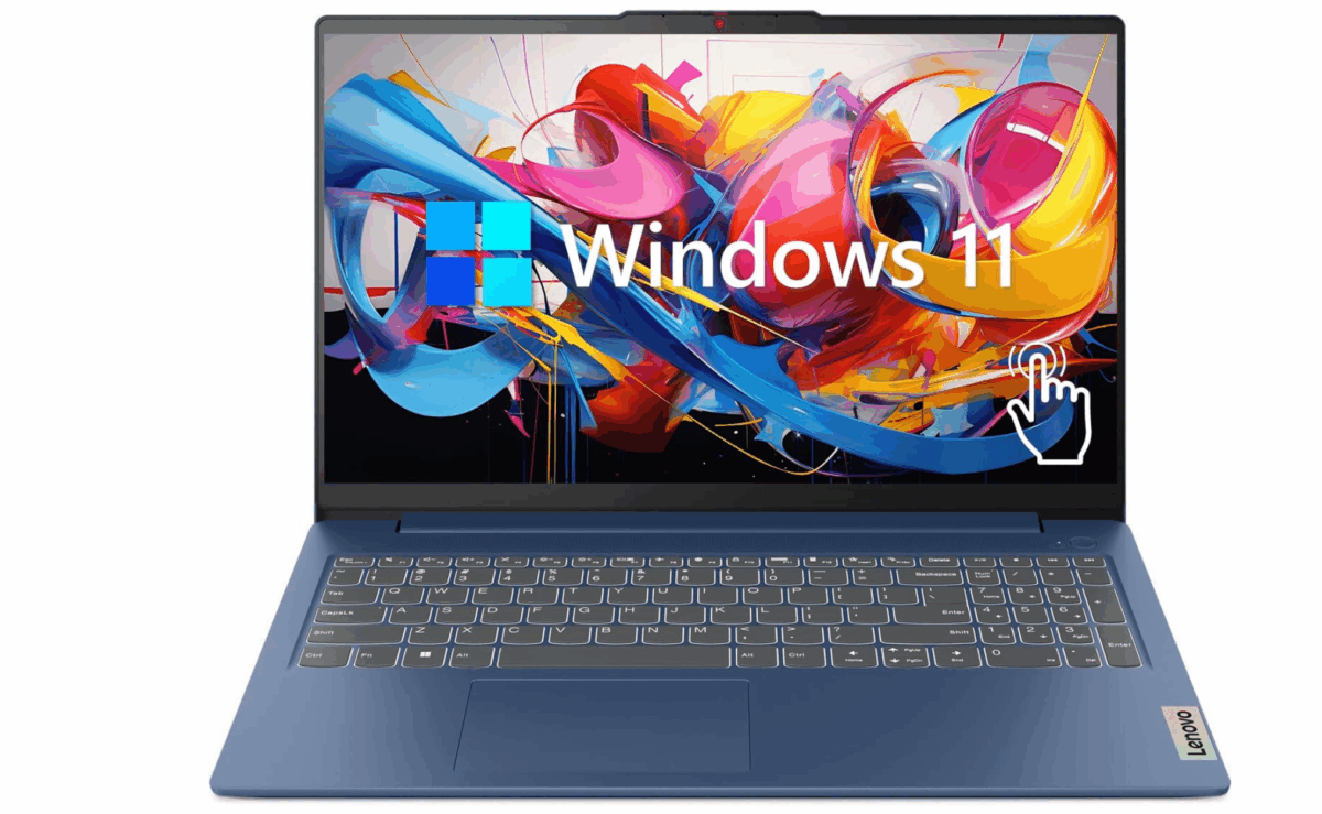 Lenovo IdeaPad 3 laptop running Windows 11 shown on display with colorful background
