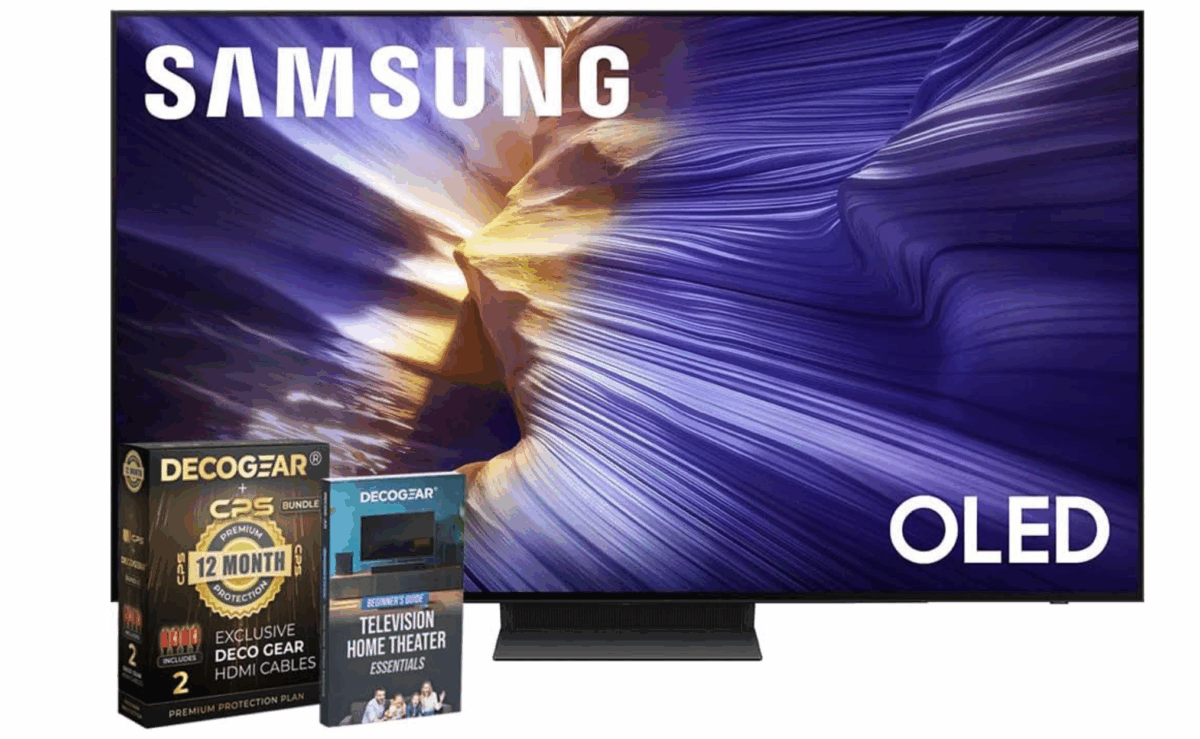 Samsung OLED Smart TV with vivid screen and accessory bundle