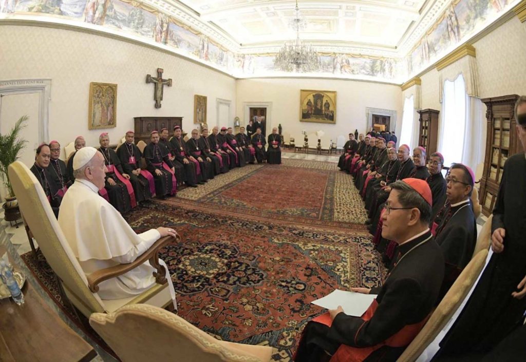 Pope Francis meets Filipino bishops from Luzon for their ad limina visit in May 2019. CBCPNEWS.NET