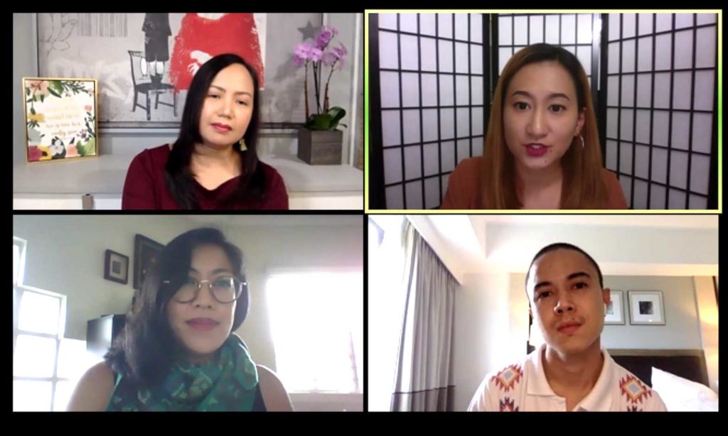 Clockwise from top right) Lia Macadangdang, Philippine Embassy Cultural Attaché and webinar moderator; Wilson Limon, creative director of NIñOFRANCO; Gwendolyn Torres, co-founder of Filiology; and Joyce Puno, founder of Love Sweatshop. CONTRIBUTED