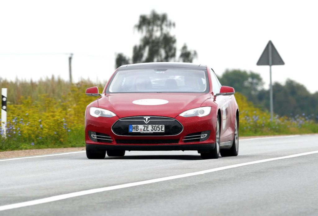 Tesla Model S drives during electric car E-Rallye Baltica 2019 near Iecava, Latvia July 23 