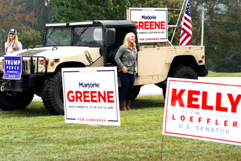 Right-wing small business owner Marjorie Taylor Greene, who declared in a 2017 video that "Q is a patriot," is expected to win a House seat in rural northwest Georgia after her opponent dropped out. 