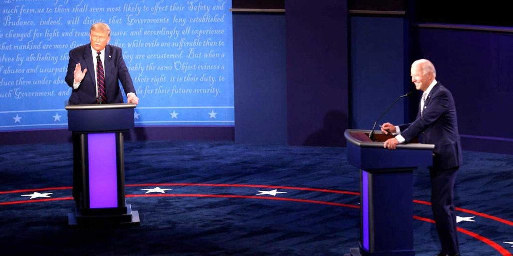 President Donald Trump and Democratic presidential nominee Joe Biden in their first 2020 presidential campaign debate in Cleveland.Brian Snyder/Reuters