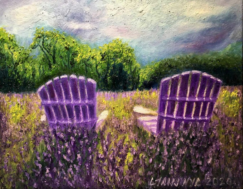 Lavender Dreams, plein air series, oil on canvas, 16’x20” donated by Carol Tanjutco.
