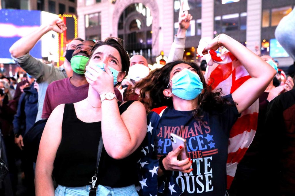 A celebration erupts in Manhattan. REUTERS