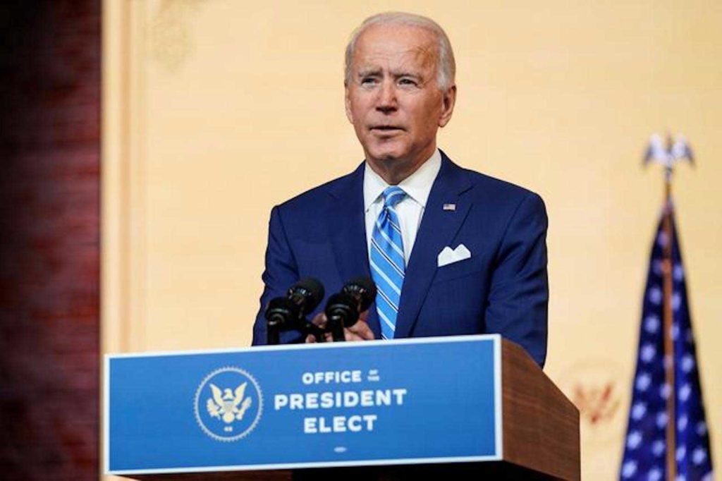  U.S. President-elect Joe Biden delivers a pre-Thanksgiving speech at his transition headquarters in Wilmington, Delaware, U.S., November 25, 2020. REUTERS/Joshua Roberts