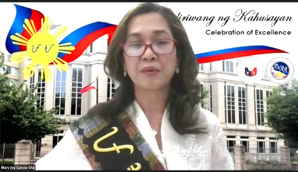 Dr. Mary Joy Garcia-Dia, President of the PNAA gives her virtual toast to all honorees. The Philippine Nurses Association of America, Inc. (PNAA) and the Philippine Embassy in Washington, D.C. co-hosted a virtual celebration entitled, “Pagdiriwang ng Kahusayan” (Celebration of Excellence) on Oc. 30, to honor Filipino-American nurses named to the American Academy of Nursing’s 2019 & 2020 Class of Fellows.CONTRIBUTED