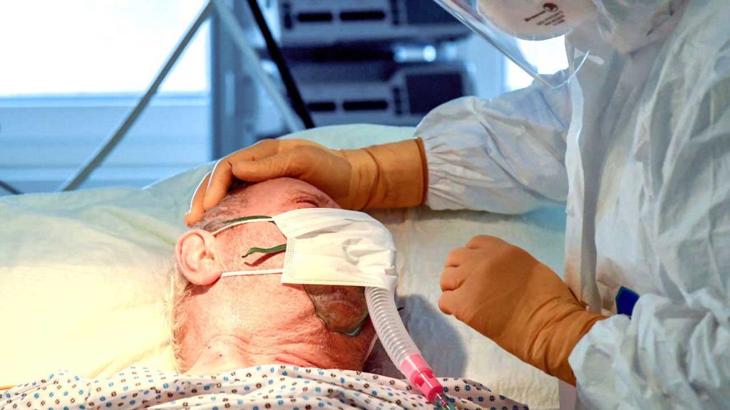 An Italian coronavirus patient undergoing treatment. REUTERS