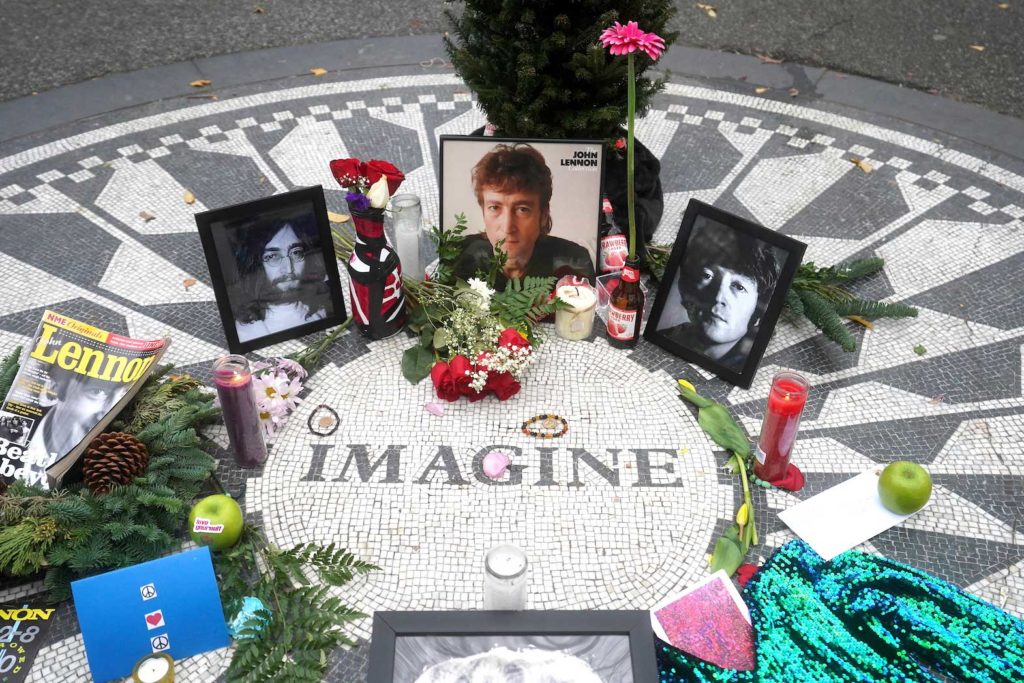 The Imagine mosaic in the Strawberry Fields section of Central Park is pictured on the 40th anniversary of John Lennon's death in the Manhattan borough of New York City, New York, U.S., December 8, 2020. REUTERS/Carlo Allegri