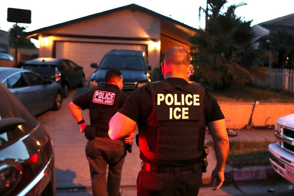 ICE Field Office Director, Enforcement and Removal Operations, David Marin and U.S. Immigration and Customs Enforcement's (ICE) Fugitive Operations team arrive to arrest a Mexican national at a home in Paramount, California, U.S., March 1, 2020. REUTERS/Lucy Nicholson/File Photo