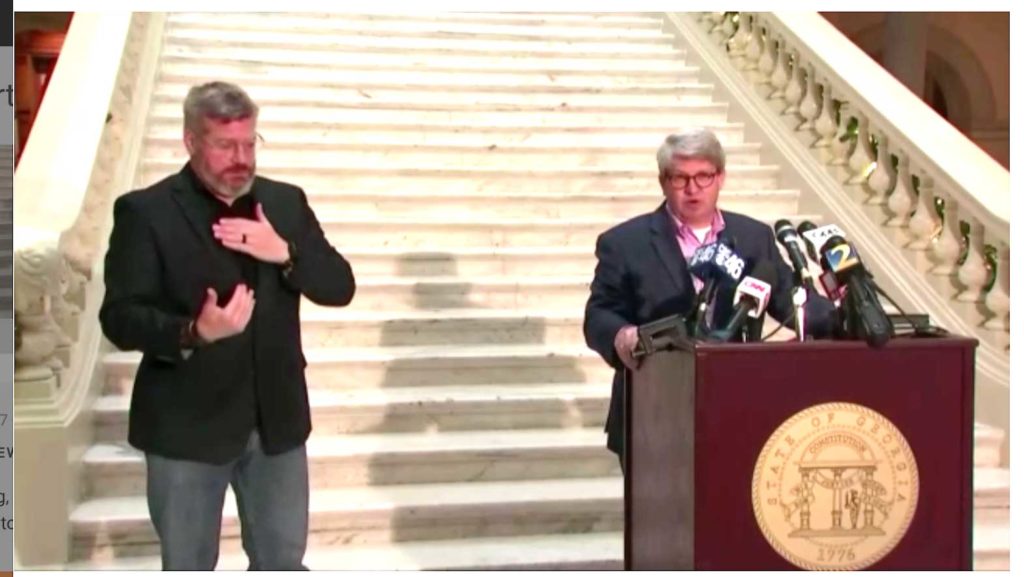 Gabriel Sterling (right), the Republican manager of Georgia's voting systems, spent much of a press conference on Thursday debunking false claims related to November's presidential election and said continuing disinformation was creating a "threat environment" in his state. SCREENSHOT/REUTERS