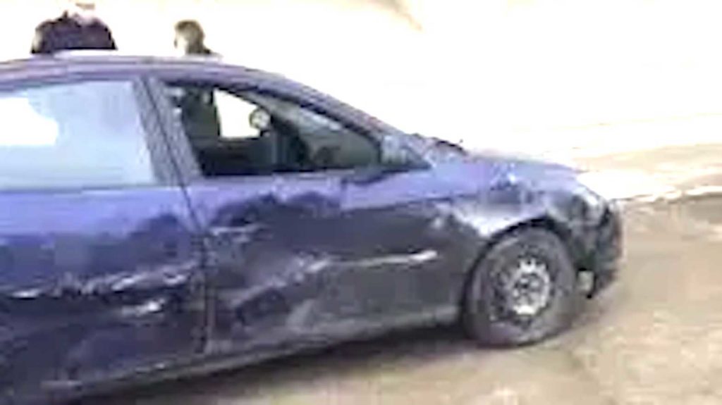 Kiana Jobo’s Hyundai Sedan after it was rammed repeatedly. CBC News