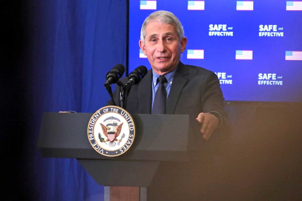  Dr. Anthony Fauci, director of the National Institute of Allergy and Infectious Diseases, speaks at an event where U.S. Vice President Mike Pence received the coronavirus disease (COVID-19) vaccine at the White House in Washington, U.S., December 18, 2020. REUTERS/Cheriss May/File Photo