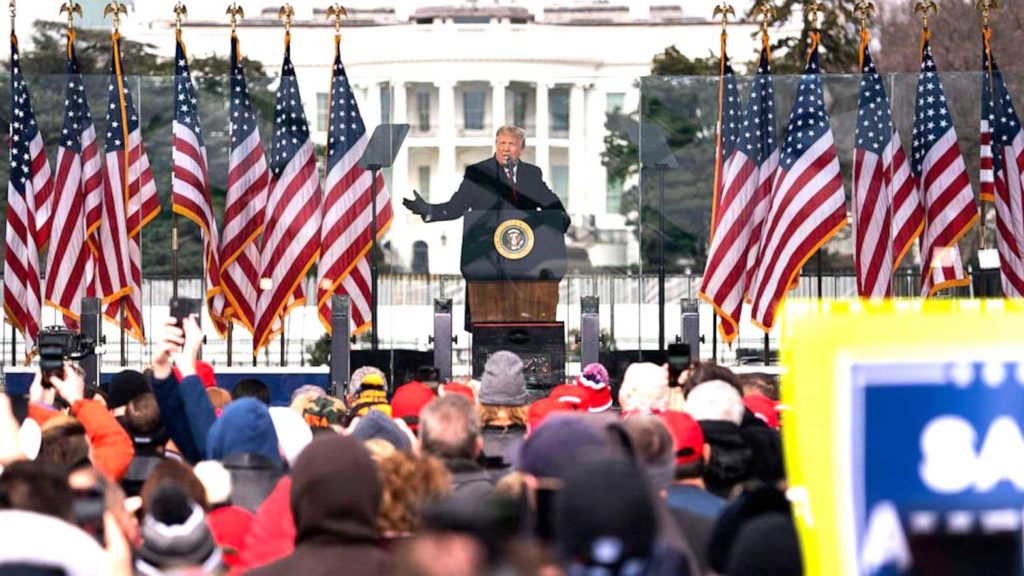 Then-President Donald Trump speaking to followers Jan. 6, just before they attacked the Capitol. SCREENSHOT