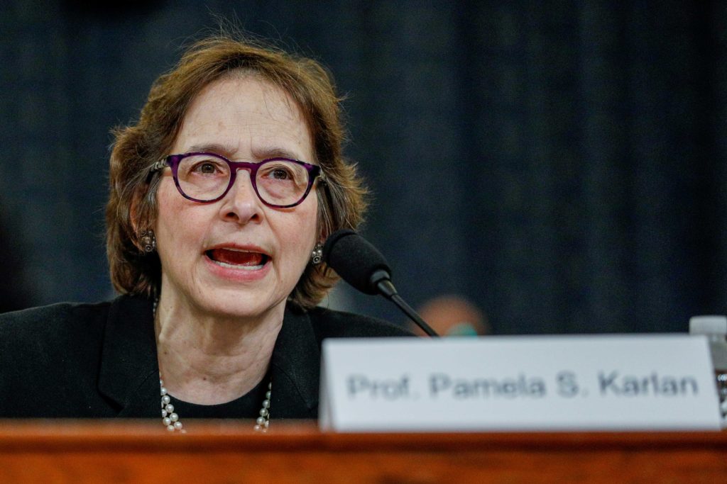  Pamela Karlan, professor of Public Interest Law and co-director of the Supreme Court Litigation Clinic at Stanford Law School, testifies during a House Judiciary Committee hearing on the impeachment inquiry into U.S. President Donald Trump on Capitol Hill in Washington, U.S., December 4, 2019. REUTERS/Tom Brenner