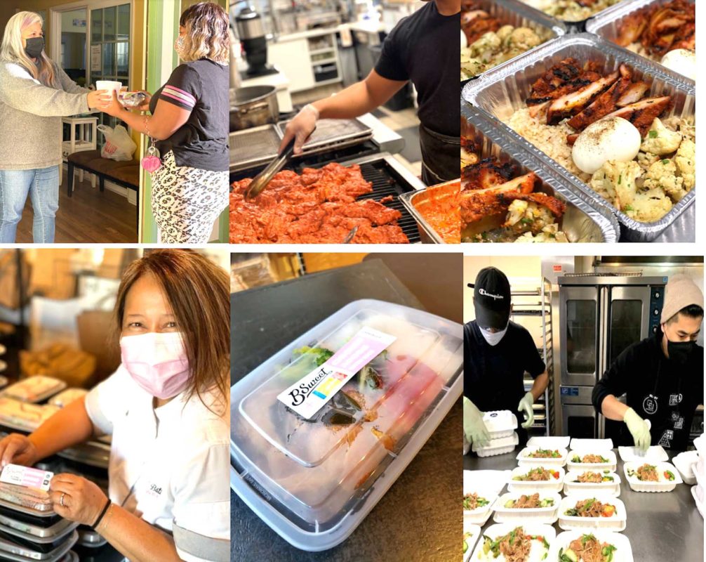 Community volunteers helping prepare food for seniors, front-line workers and the jobless during the pandemic. FYLPRO