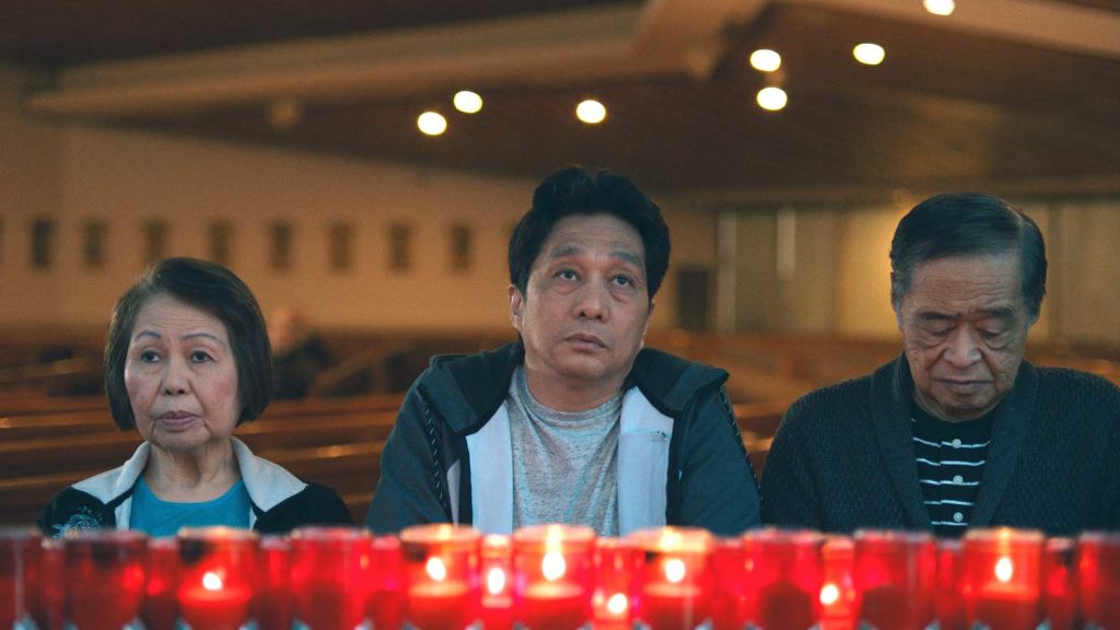 In a scene from “Islands,” Joshua (center), played by Rogelio Balagtas, with his parents, portrayed by Vangie Alcasid and Esteban Comilang. CONTRIBUTED