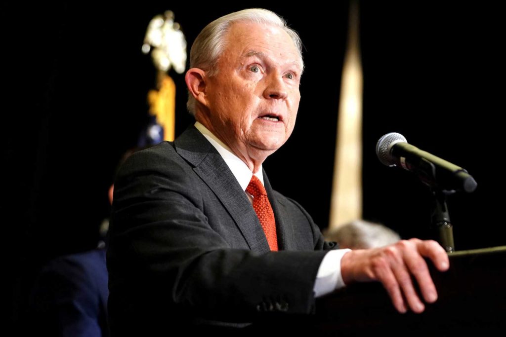 Former U.S. Attorney General Jeff Sessions speaks after results are announced for his candidacy in the Republican Party U.S. Senate primary in Mobile, Alabama, U.S. March 3, 2020. REUTERS/Elijah Nouvelage/File Photo