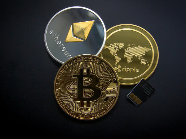 This is bitcoin, ethereum, and a gold coin.