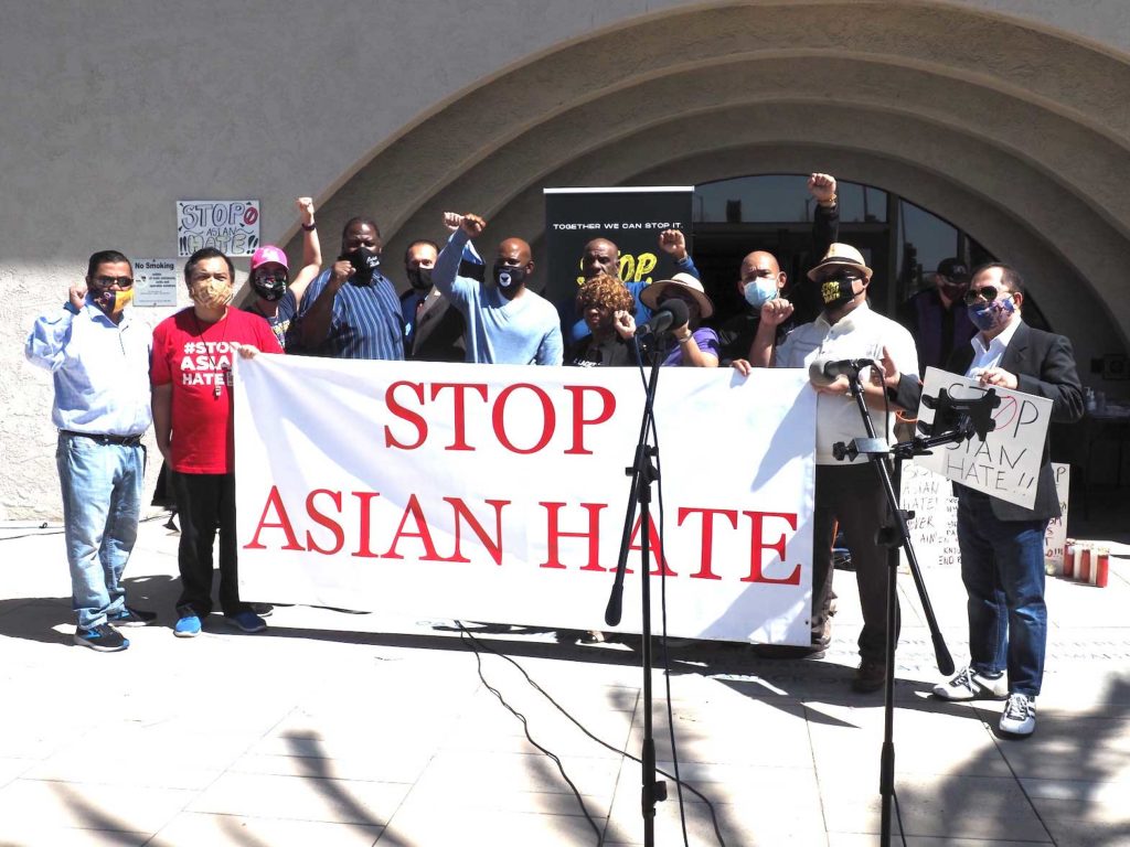 Over 100 Carson residents and officials demonstrated against hate attacks on Asian Pacific Americans, in front of their City Hall on Sunday March 28.