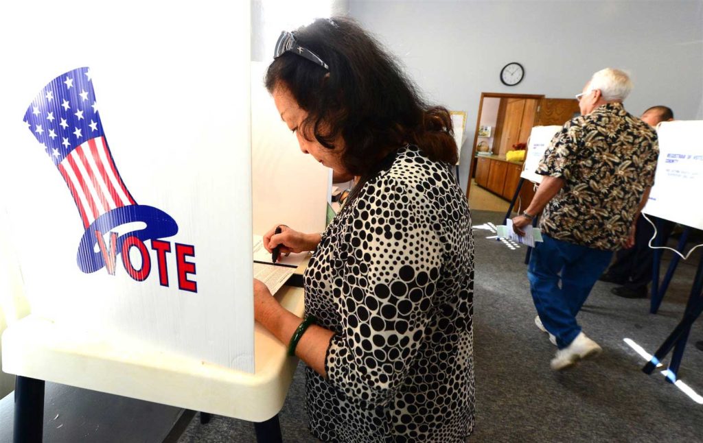  Voters cast ballots in Los Angeles County in California on November 6, 2012.Frederic J. Brown / AFP