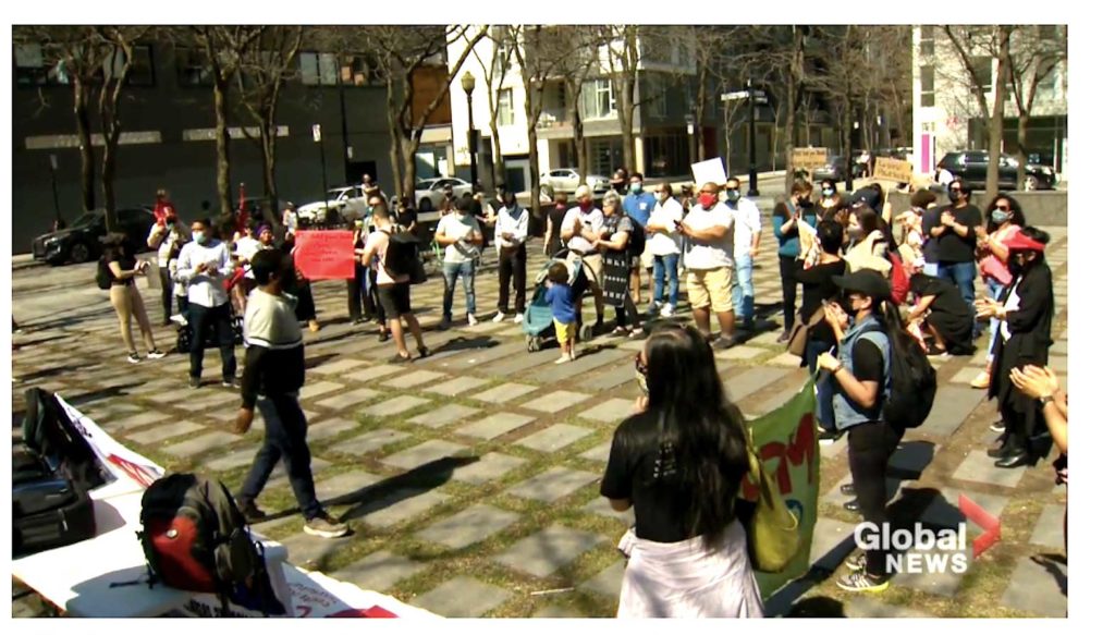 Immigrant rights demonstrators in Montreal believe there is too much red tape and that the process is discriminatory. SCREENSHOT