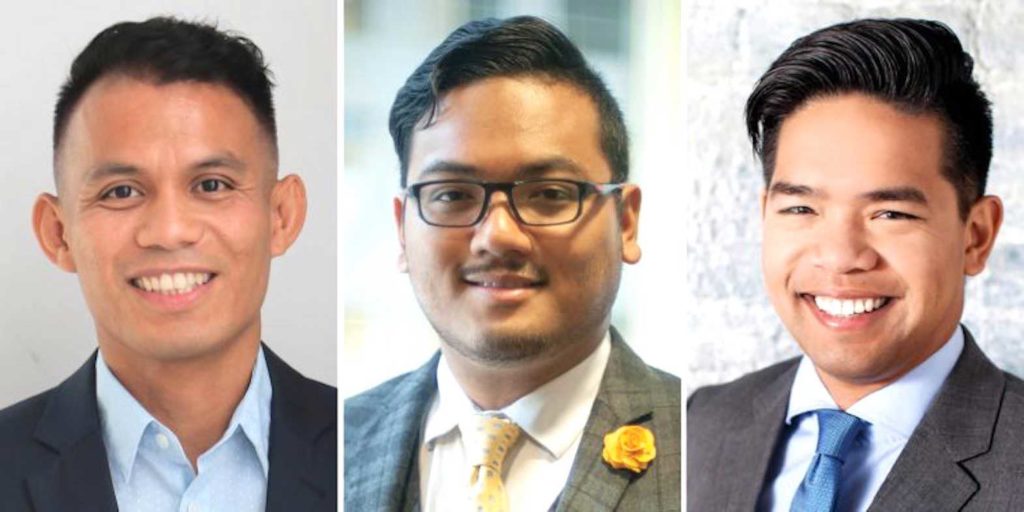 Paul Jonathan Saguil, left, Joseph Guiyab, and Grant Gonzales are the founders of the Filipino Canadian Political Association. They want political parties to start recruiting more Filipino candidates for political office.  FCPA/Paul Jonathan Saguil
