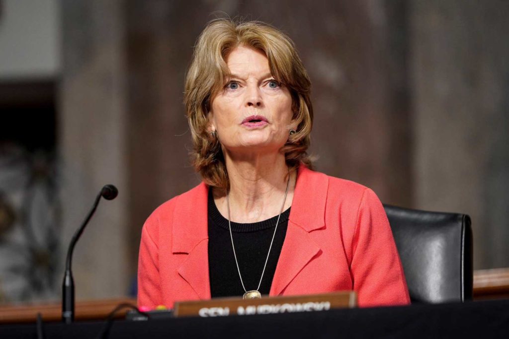 Senator Lisa Murkowski (R-AK) speaks during a hearing of the Senate Energy and Interior Committee advancing the nomination of Deb Haaland to be Secretary of the Interior on Capitol Hill in Washington, U.S., March 4, 2021. REUTERS/Joshua Roberts/File Photo