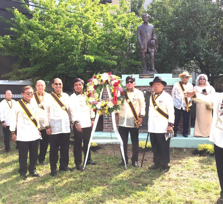Members of the Knights of Rizal laying a wreath at the Jersey City, New Jersey statue of the Philippine national hero. FACEBOOK