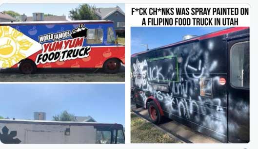 Vandalized Filipino food truck in Layton, Utah. FACEBOOK