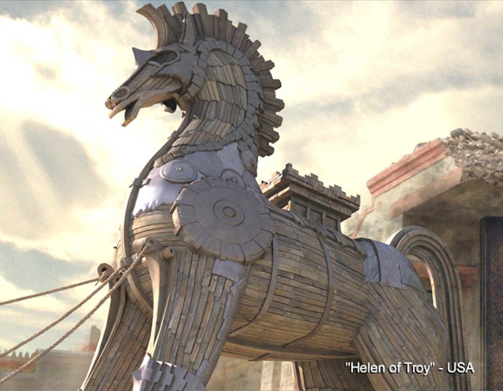 Ocampo's award-winning Trojan Horse special effects for Helen of Troy. 