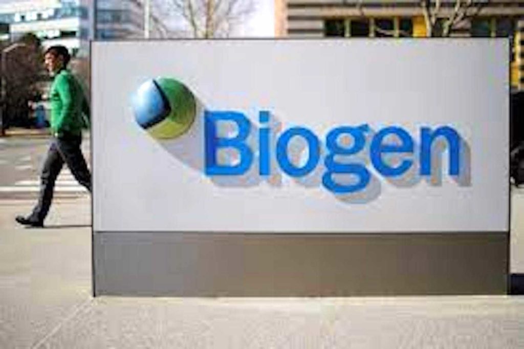A sign marks a Biogen facility in Cambridge, Massachusetts, U.S., March 9, 2020. REUTERS/Brian Snyde