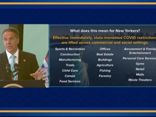 New York governor lifts COVID restrictions, calls it a momentous day