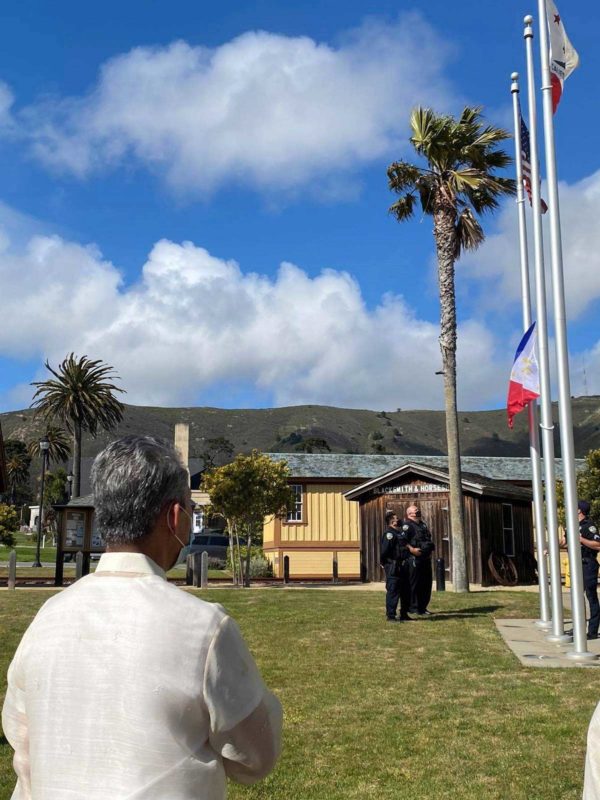 Consul General Neil Ferrer (back at the picture), together with Colma City Officials led by Mayor Diana Colvin and Council Member Joanne del Rosario witnessed the raising of the Philippine flag together with top Consulate officials and the rest of Colma Filipino community in attendance. CONTRIBUTED
