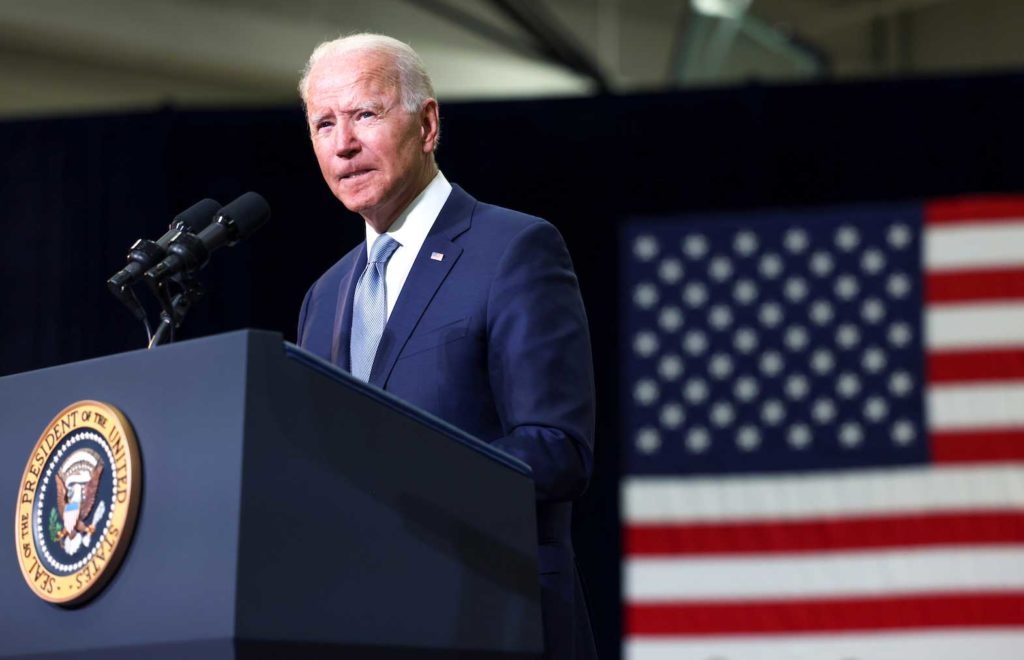 U.S. President Joe Biden delivers remarks on his proposed "American Families Plan" legislation at McHenry County College during a visit to the northwest Chicago suburb Crystal Lake, Illinois, U.S., July 7, 2021. REUTERS/Evelyn Hockstein