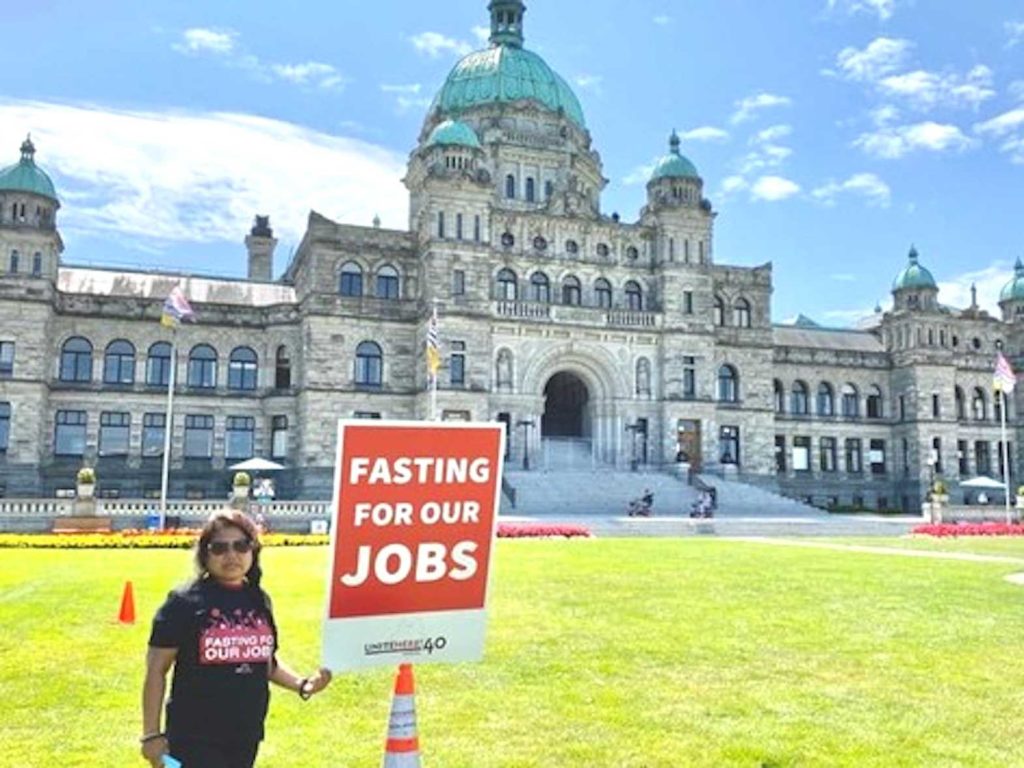 she has helped organize some of Unite Here’s successful campaigns, including the recent three-week hunger strike which won commitments from the provincial government.