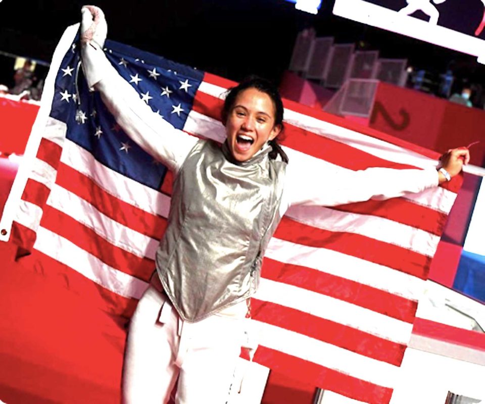 Filipina American Lee Kiefer won the first gold medal for the U.S. in the 2020 Tokyo Olympic Games. SCREENSHOT