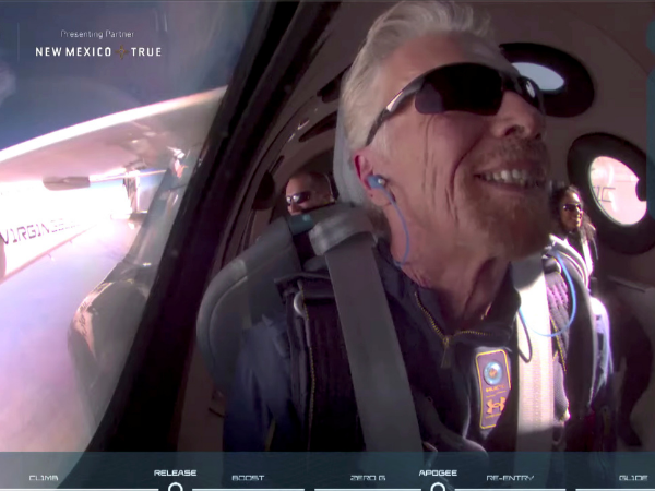 Aboard Virgin Galactic, billionaire Branson soars to space on his first flight