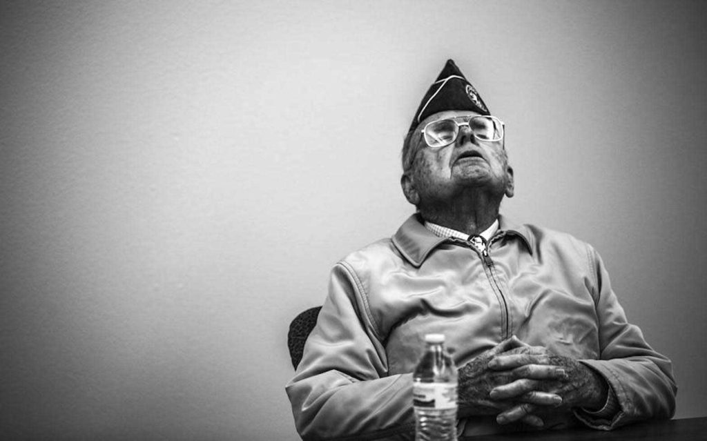 World War II veteran Bill Overmier, at a March 2019 event at the White Sands Missile Range in New Mexico commemorating the Bataan Death March. Overmier died at his home in Albuquerque, New Mexico on Aug. 2. He was 101. (Marcus Fichtl/U.S. Army )