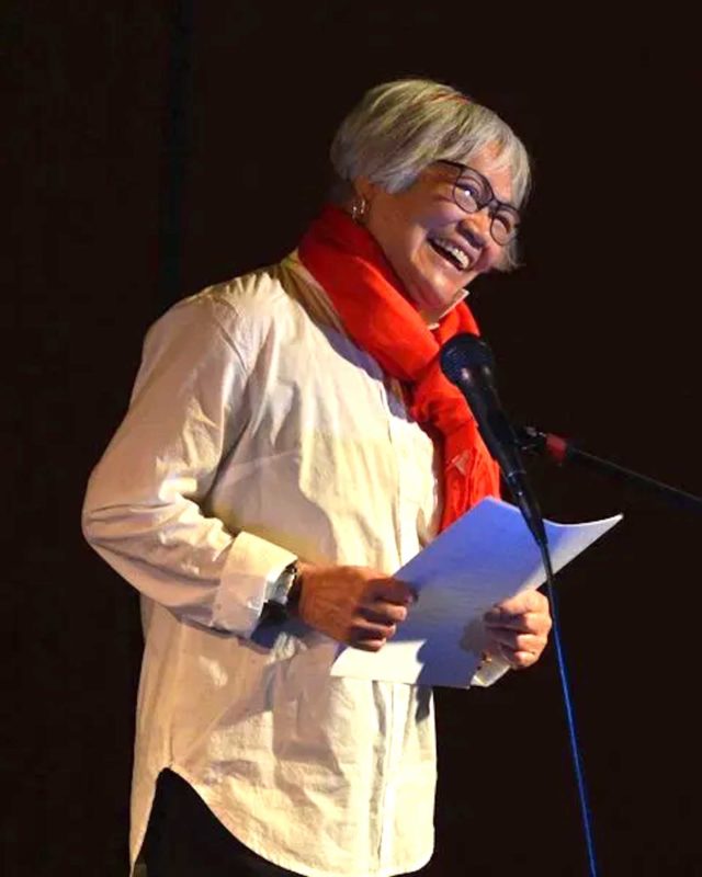 Elena Laude Aguilar reads her poetry and also sings "The Journey" at the Variety Show hosted by the Canadian Council of the Blind Toronto Visionaries in November 29, 2019. FACEBOOK