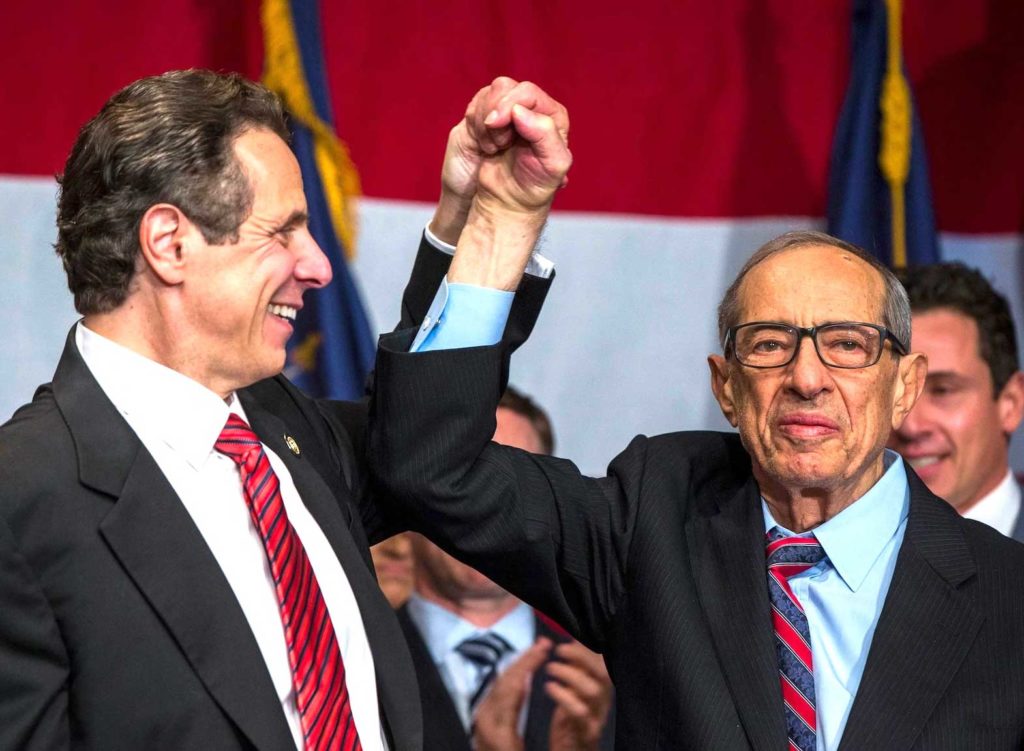 Gov. Andrew M. Cuomo, left, with his father, former Gov. Mario M. Cuomo, after being re-elected to a second term.Lucas Jackson/REUTERS   