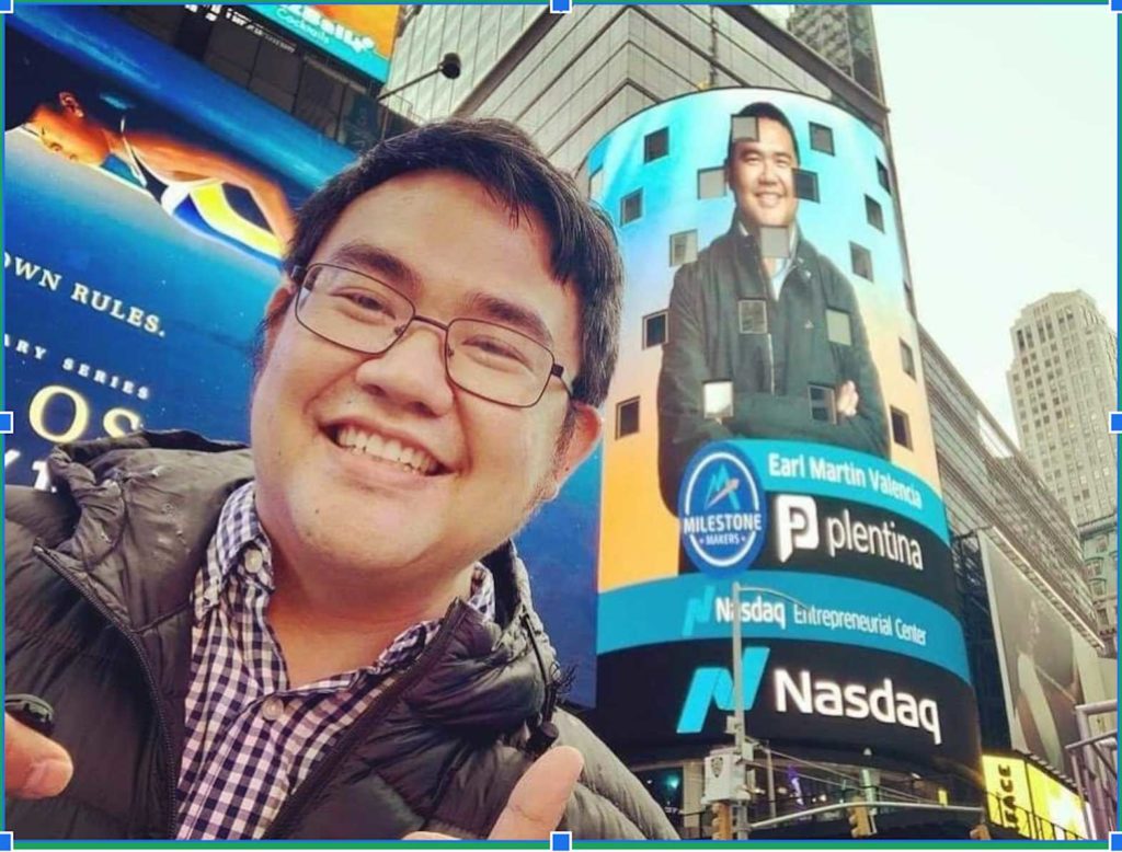 Fintech startup Plentina, represented by Co-Founder and Chief Business Officer Earl Martin Valencia, was featured on Nasdaq Tower's Times Square screen.