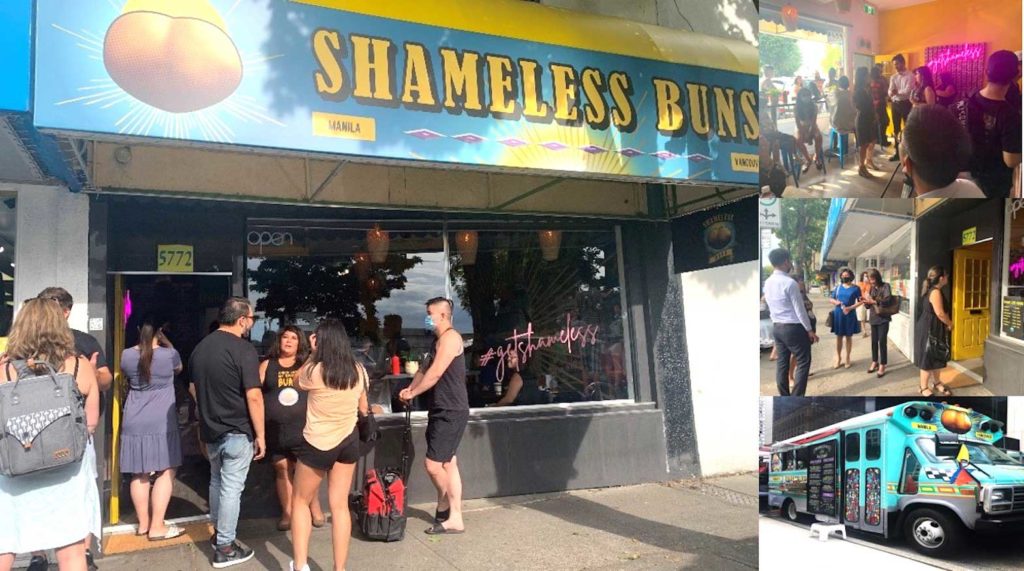 Hungry patrons line up at Shameless Bun's brick-and-mortar restaurant in Vancouver. DFA