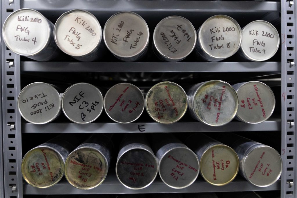  Ice core samples from a glacier are kept in a negative thirty degree freezer at the Byrd Polar and Climate Research Center in Columbus, Ohio, U.S., January 15, 2021. The Byrd Polar and Climate Research Center gathers and studies the history of the Earth's climate as it's recorded in ice cores from glaciers around the world. REUTERS/Megan Jelinger