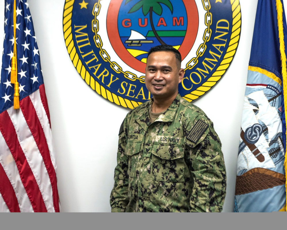 GUAM -- Military Sealift Command Far East selected Petty Officer Perpetuo Quintua, a reservist on extended orders in Guam, as its Junior Sailor of the Quarter. While assigned to Ship Support Unit Guam as the lead medical representative, Quintua has been instrumental in keeping civil service mariners healthy and vaccinated. His efforts have helped ensure the medical readiness of the MSC fleet operating in the Indo-Pacific Region. (U.S. Navy Photo by Rey Rabara)