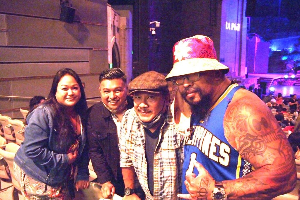 In the audience of A Night of "Pinoy"tainment was Rex "Husky Boy" Navarrete, surrounded by fans (left to right) Maricris (CandaKreationz, on Instagram), Jason Lustina (co-founder of Facebook Group – SoCalFilipinos.org), Rex Navarrete, and ”Big Abe” Ubaldo (CandaKreationz/Instagram).
